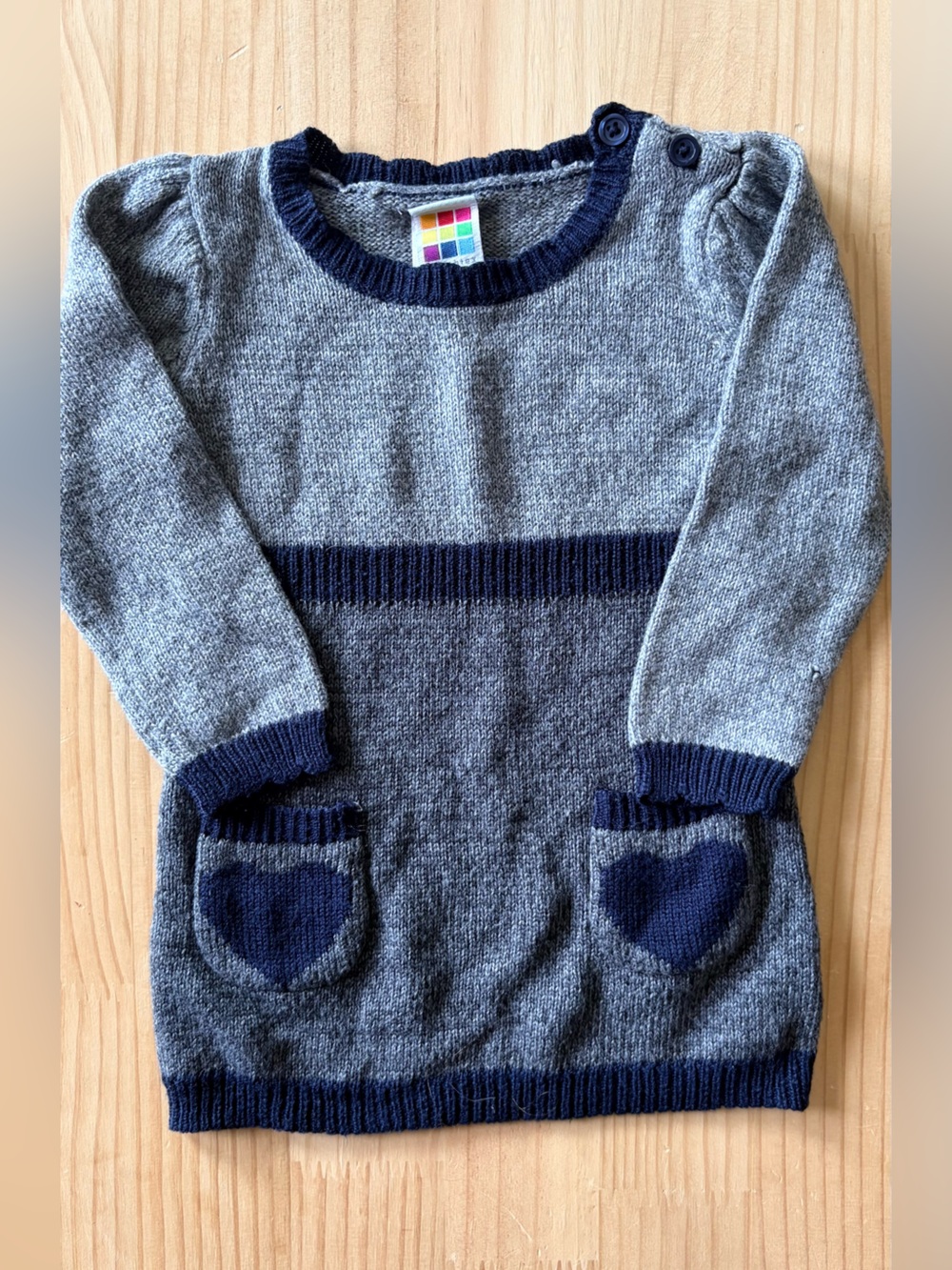 Vintage healthtex Gray and Navy Heart Pocket Knit Dress